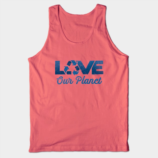 Love Our Planet, Reuse, Recycle in Navy Blue Tank Top by Jitterfly